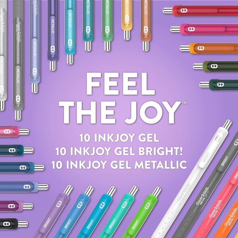 Papermate InkJoy Gel Pens Ultimate Pack,Retractable,Featuring Classic, Bright!, and Metallic Inks, Assorted, 30 Count - Perfect for Writing, Doodling, Bullet Journaling, Glitter, Sparkle, Writing Fun - Image 2